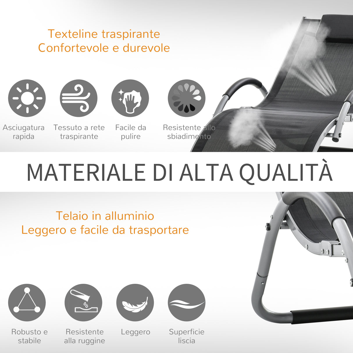 easycomfort easycomfort lettino prendisole in alluminio sedia sdraio da giardino in textilene con poggiatesta rimovibile