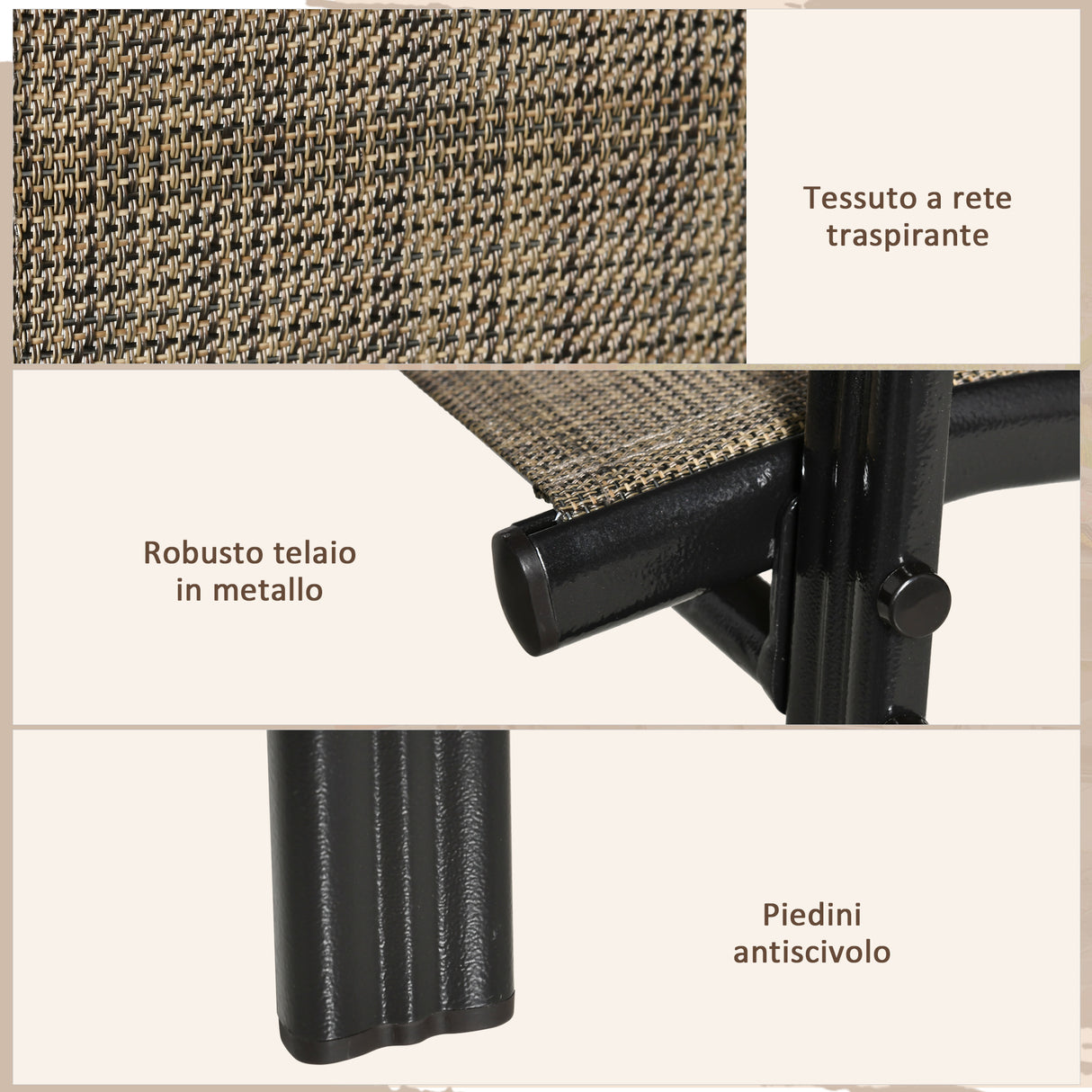 easycomfort easycomfort set 6 pezzi sedie da giardino con braccioli sedie da esterno impilabili in metallo e tessuto traspirante marrone