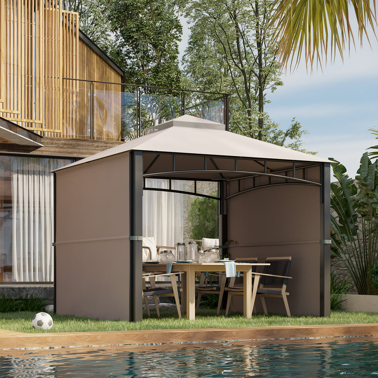 easycomfort gazebo da giardino 3x3 m con tenda parasole laterale altezza 288 cm cachi