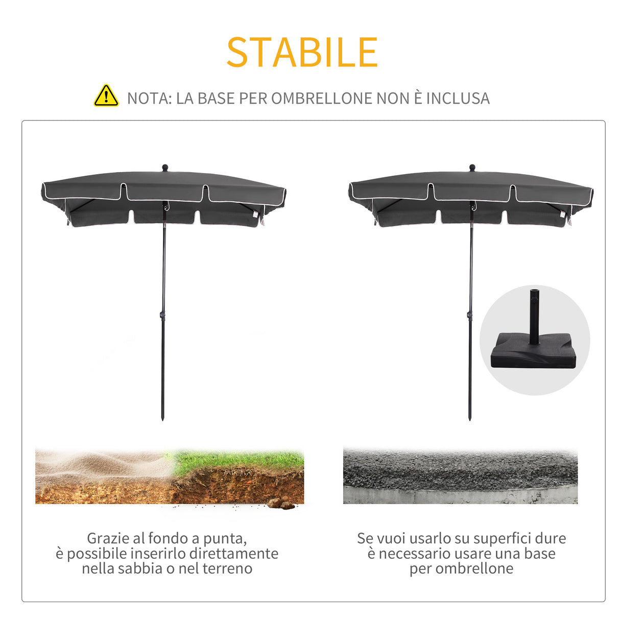 easycomfort easycomfort ombrellone parasole rettangolare con palo inclinabile grigio scuro