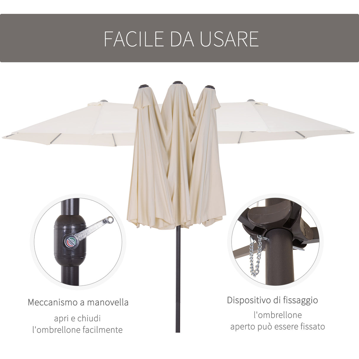 easycomfort easycomfort ombrellone doppio tettuccio da esterni anti uv 460 x 270 x 240 beige marrone
