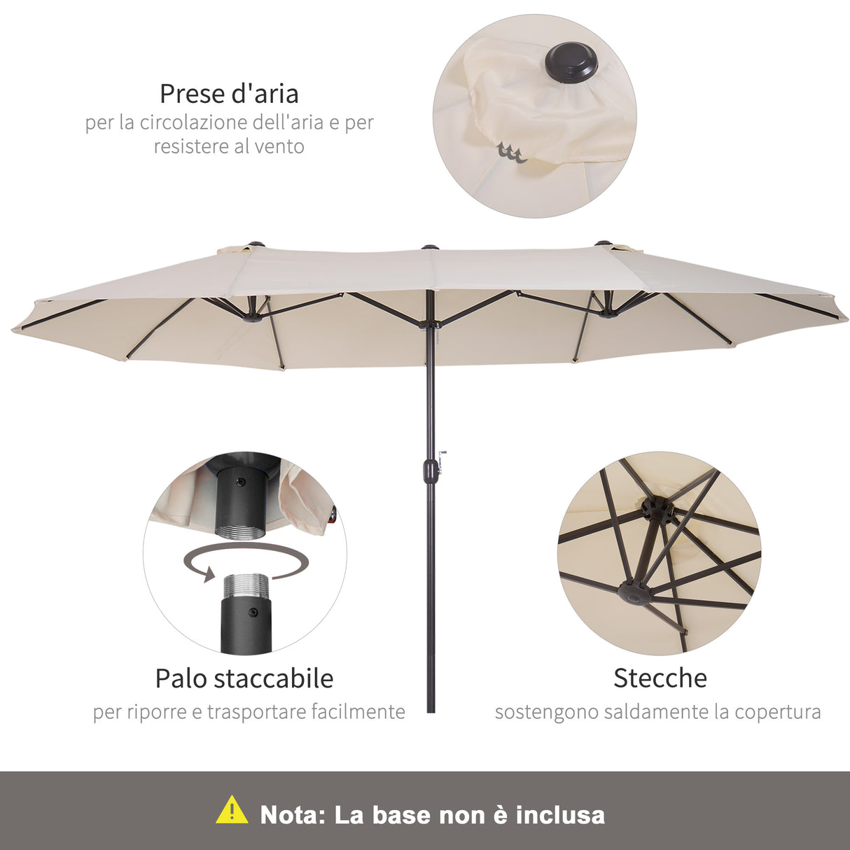 easycomfort easycomfort ombrellone doppio tettuccio da esterni anti uv 460 x 270 x 240 beige marrone
