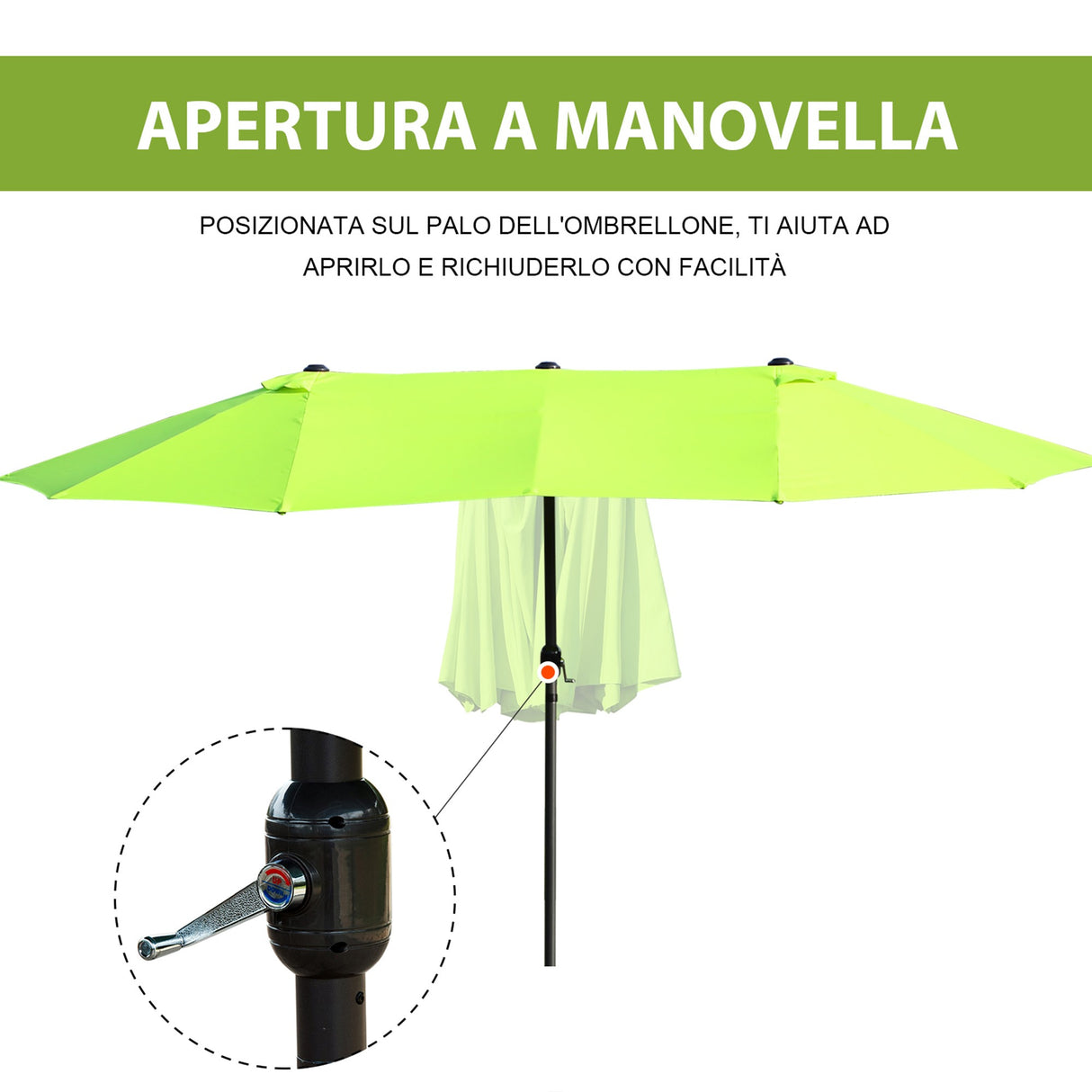 easycomfort easycomfort ombrellone da giardino doppio con apertura a manovella in acciaio e poliestere 460x270x240 cm verde chiaro