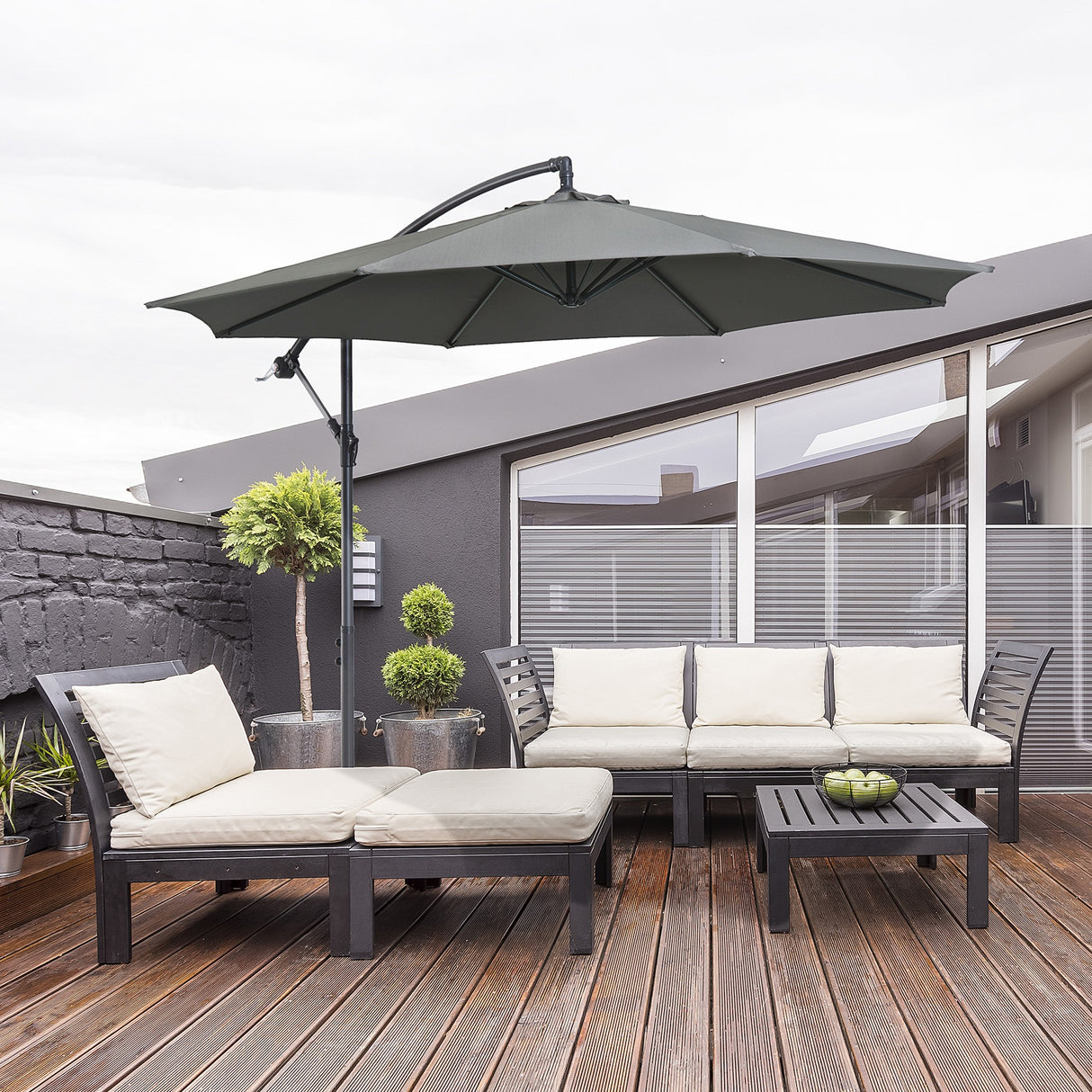 easycomfort easycomfort ombrellone da esterni 3x2 5 m decentrato con manovella struttura in acciaio e poliestere anti uv grigio