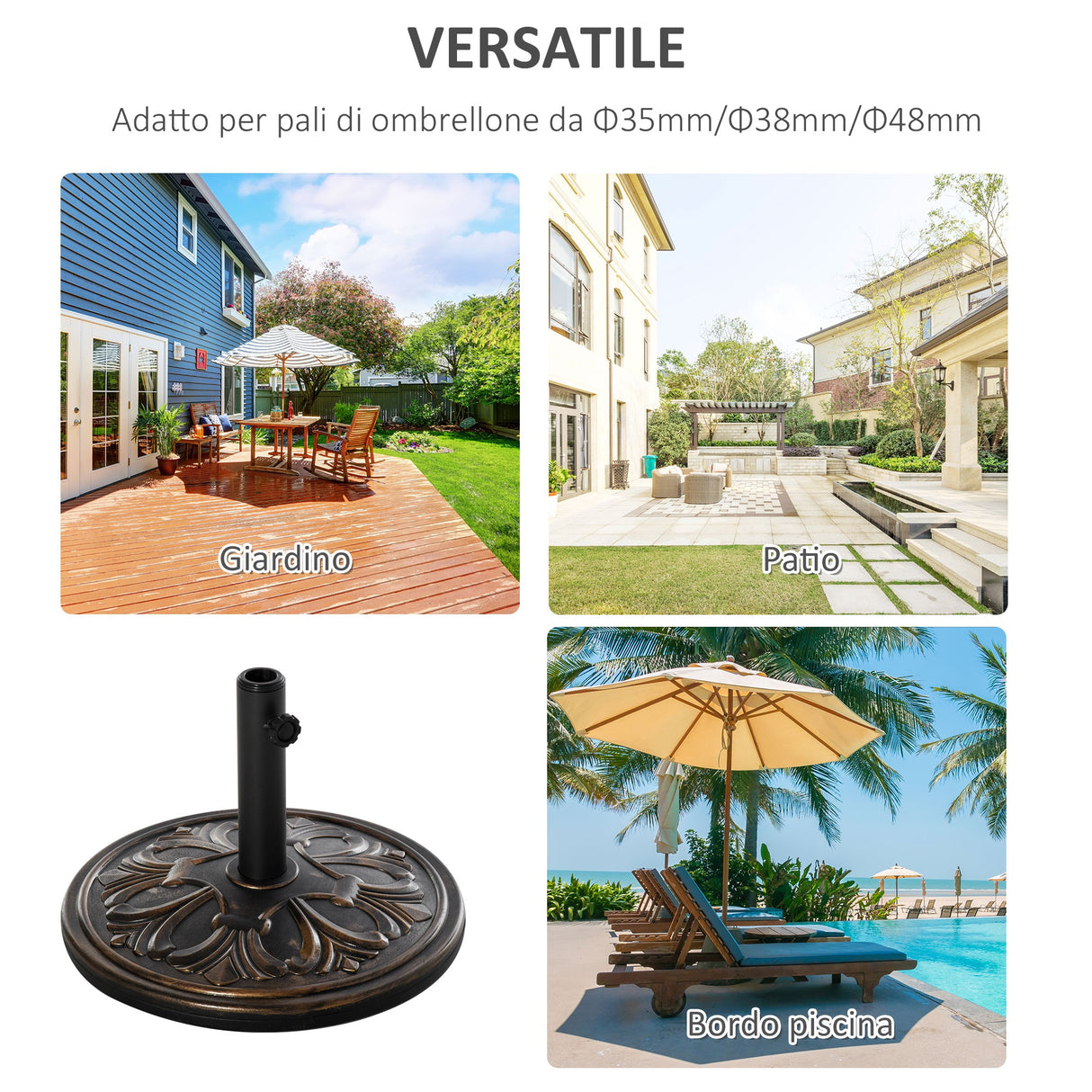 easycomfort easycomfort base per ombrellone per palo da 35mm 38mm 48mm peso 13kg da giardino