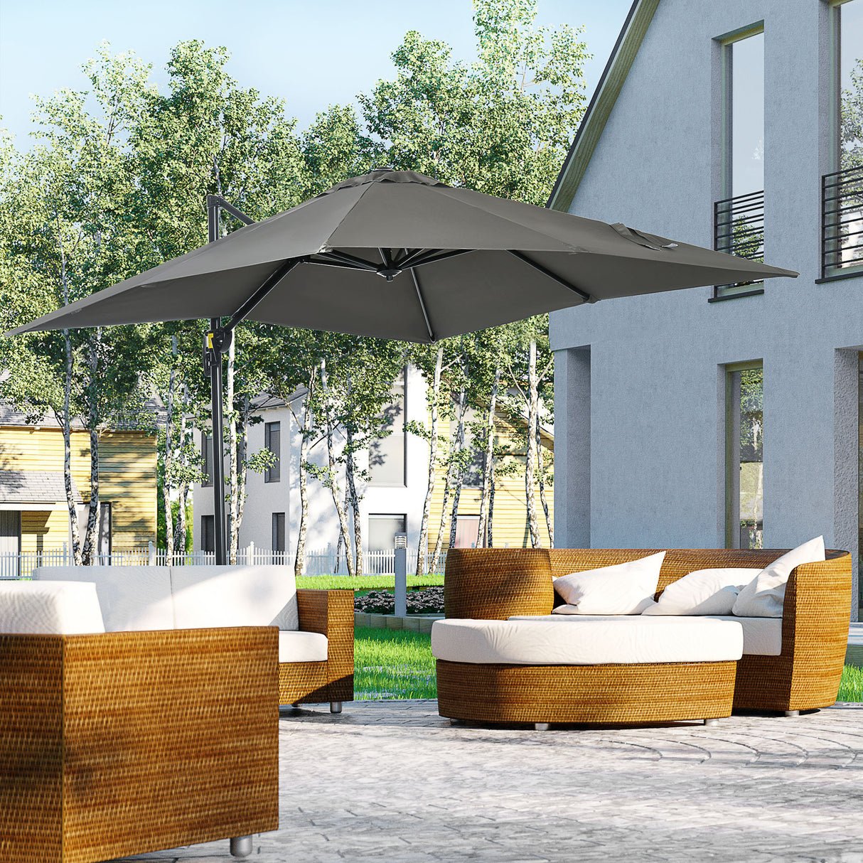 easycomfort ombrellone da giardino con angolazione regolabile su 3 livelli e rotazione a 360 2.5x2.5 m grigio
