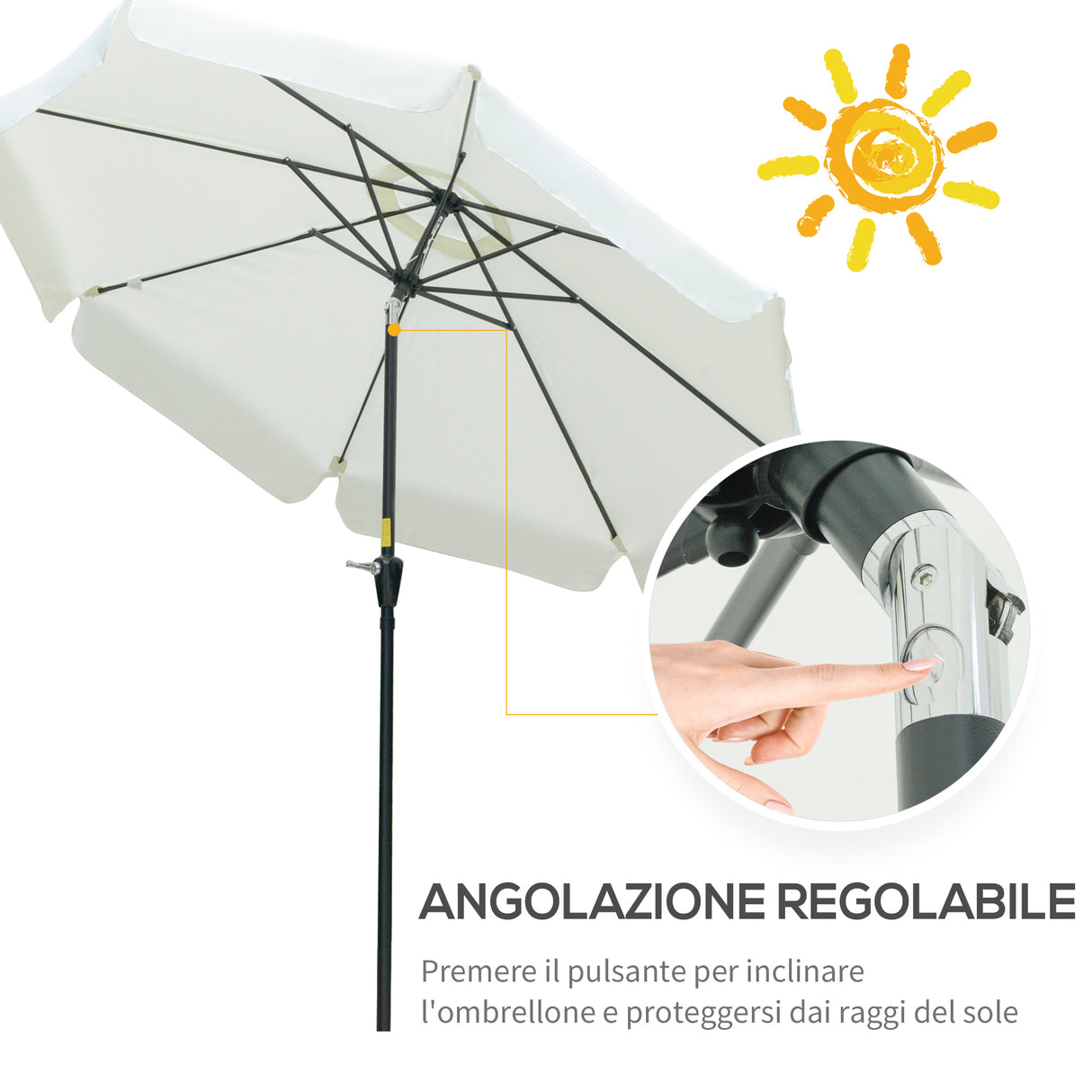 easycomfort ombrellone da giardino e terrazza o2.7x2.5 m rotondo con testa inclinabile e resistente ai raggi uv 50+ beige