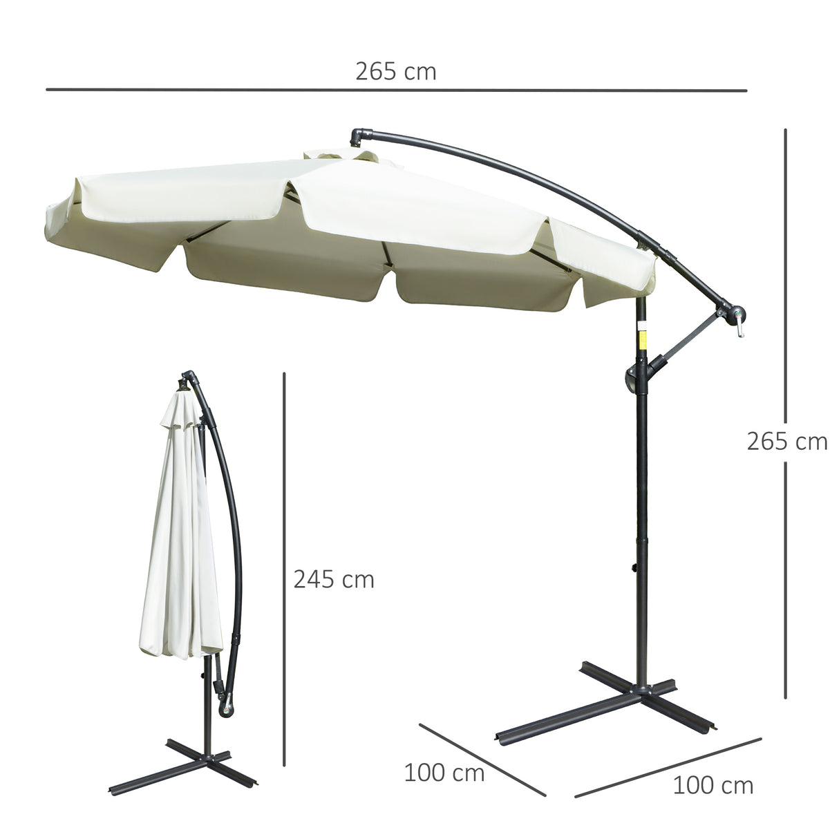 easycomfort ombrellone da giardino a braccio in metallo e poliestere con apertura a manovella o2.7x2.7 m beige