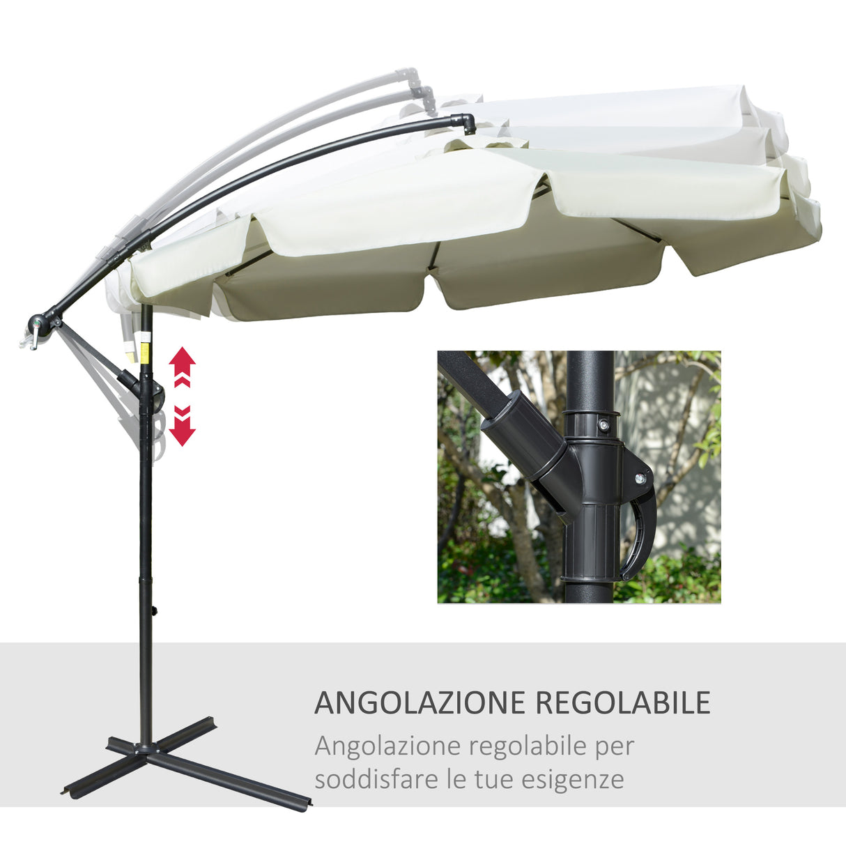easycomfort ombrellone da giardino a braccio in metallo e poliestere con apertura a manovella o2.7x2.7 m beige