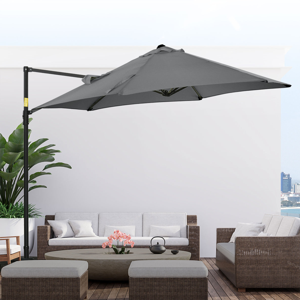 easycomfort ombrellone da giardino 2.6x2.5 m con rotazione a 360 e tettuccio ventilato in poliestere grigio