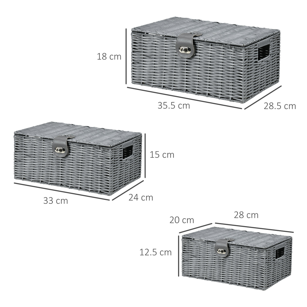 easycomfort easycomfort set di 3 cesti in vimini pp con coperchio di diverse dimensioni grigio
