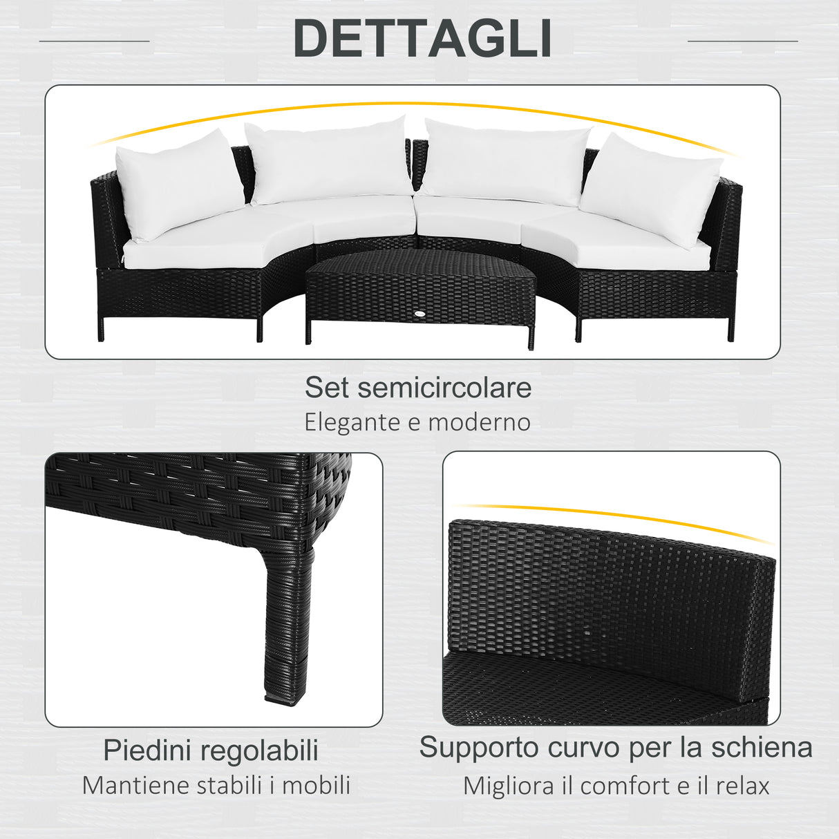 easycomfort easycomfort divano da esterno in rattan set 5 pezzi con pouf salottino per il giardino nero e bianco 96cmx 68cmx 65cm