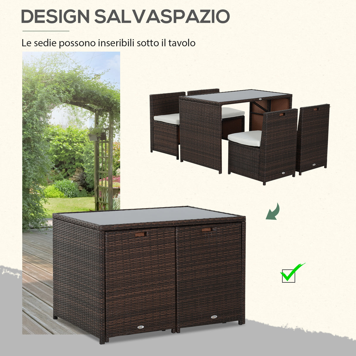 easycomfort easycomfort set mobili da giardino in rattan 5pz tavolo pranzo 4 sedie con cuscini
