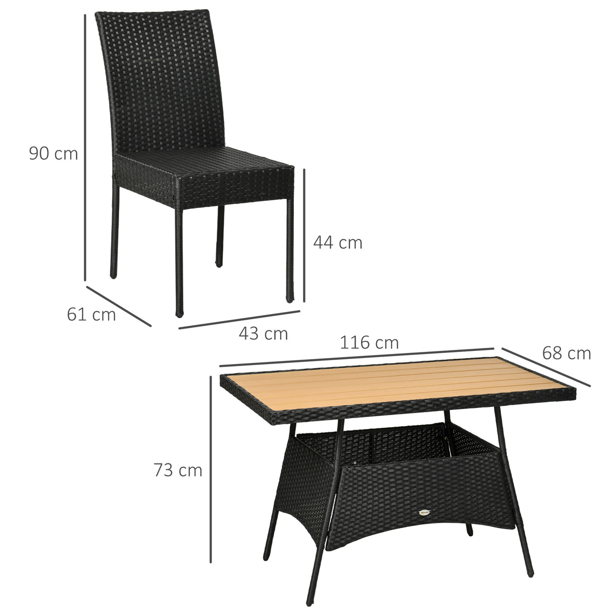 easycomfort set da giardino con tavolo e 4 sedie da esterno in acciaio e rattan pe nero