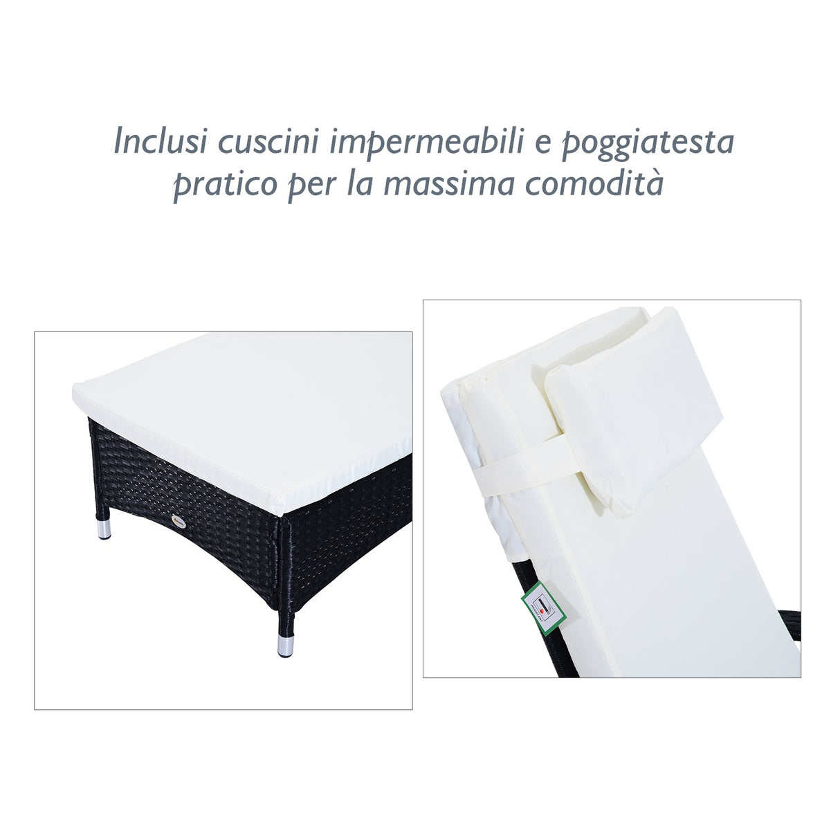 easycomfort easycomfort set mobili da giardino 2 sedie a sdraio e tavolino 3pz lettino prendisole rotelle reclinabile rattan nero