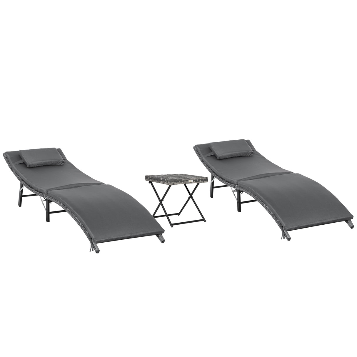 easycomfort lettini prendisole richiudibili con cuscini rimovibili e tavolino pieghevole set 3 pz in rattan grigio 33098