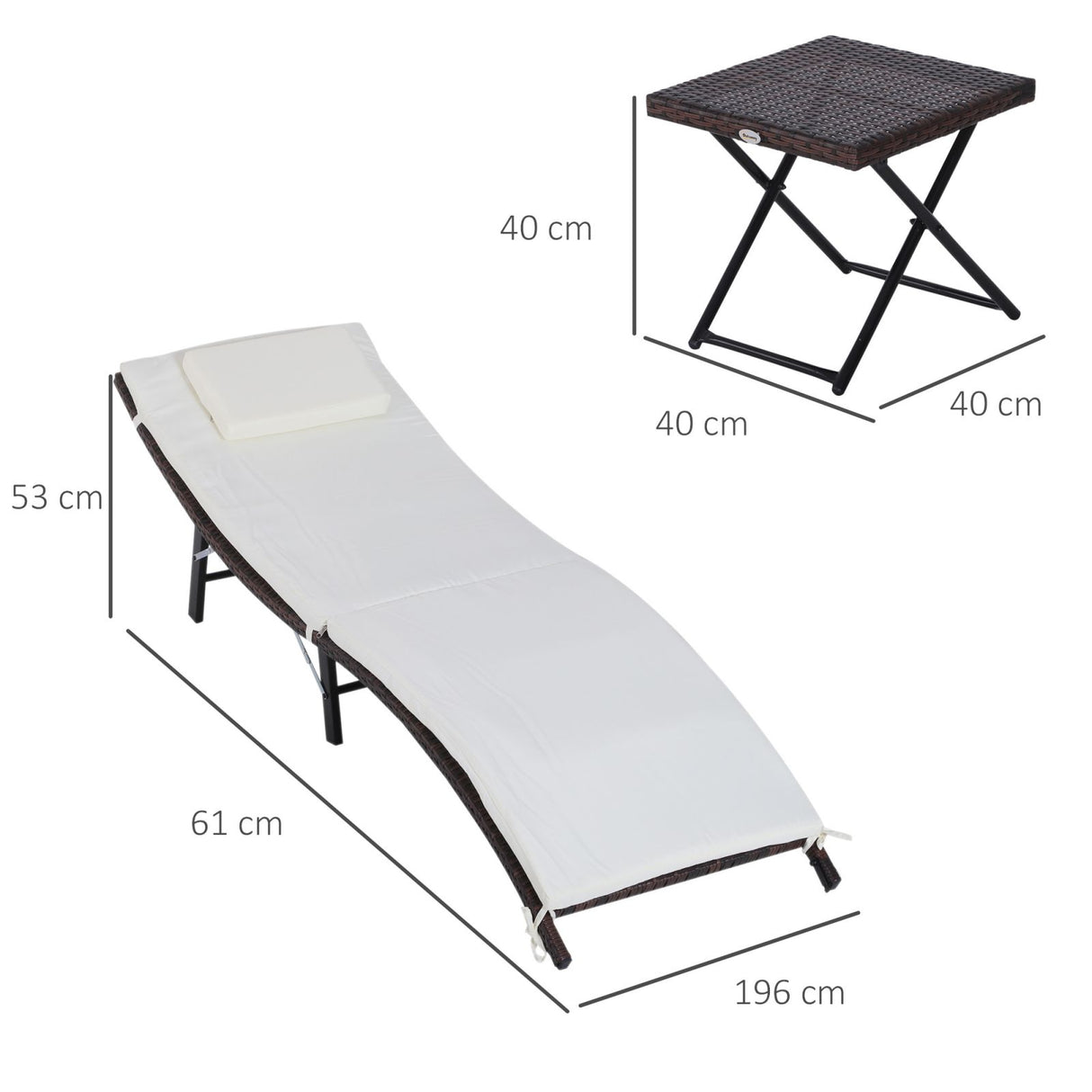 easycomfort easycomfort set 2 sdraio lettino e tavolino in pe rattan con cuscini rimovibili marrone crema