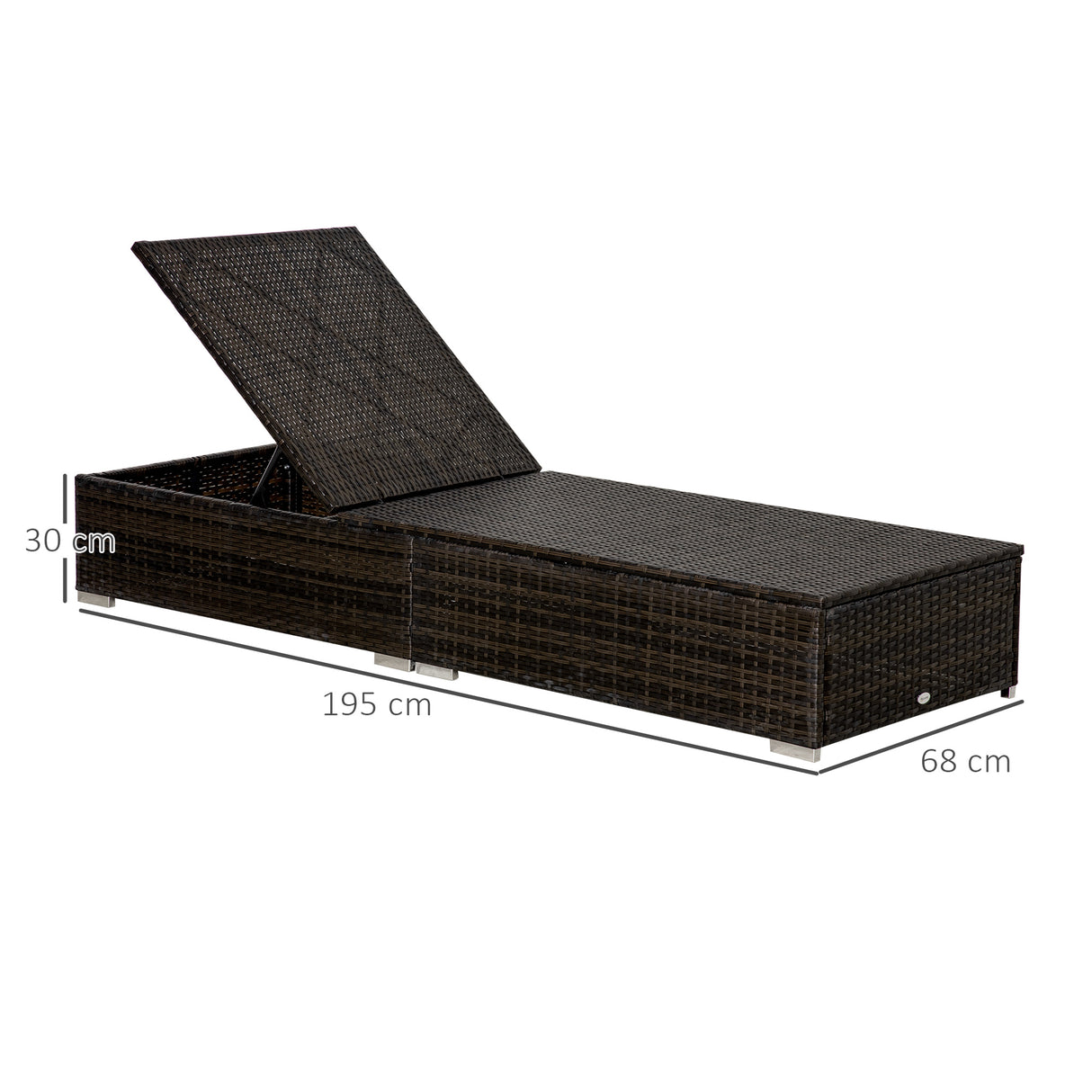 easycomfort easycomfort lettino prendisole in rattan pe con schienale reclinabile su 5 posizioni 195x68x31cm marrone