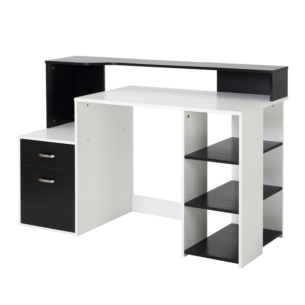 easycomfort easycomfort scrivania per ufficio con ripiano stampante 2 cassetti e 3 mensole in mdf bianco e nero 137 x 55 x 92cm ean 8054111847940