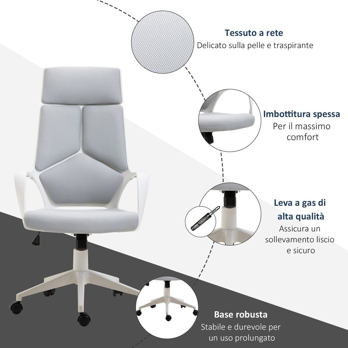 easycomfort easycomfort sedia da ufficio con funzione dondolo poltrona presidenziale in tessuto regolabile e girevole 63x63x117 127 cm grigio ean 8055776910215