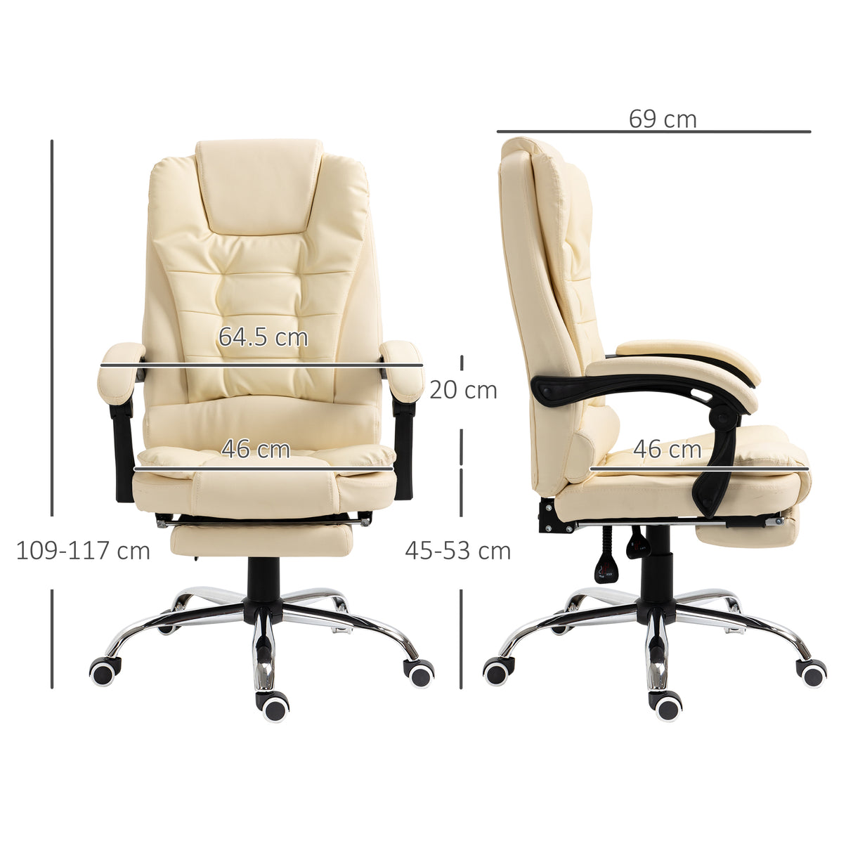 easycomfort easycomfort poltrona presidenziale in similpelle bianca con schienale reclinabile 145 e poggiapiedi 64 5x69x109 117 cm