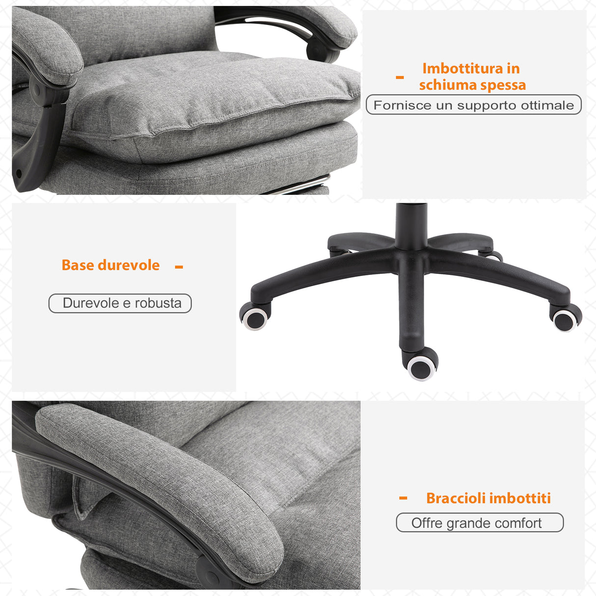 easycomfort easycomfort sedia da ufficio imbottita con 6 punti massaggianti altezza regolabile e rotelle 70x62x120 130 cm grigio
