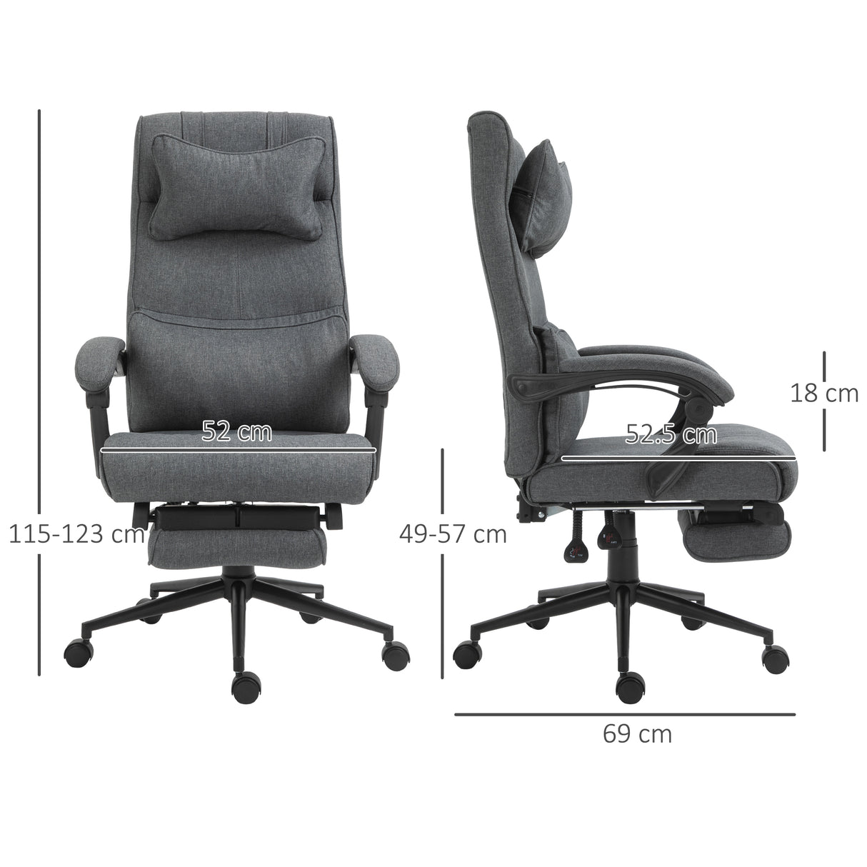 easycomfort easycomfort sedia da ufficio ergonomica ad altezza regolabile con braccioli e poggiapiedi 66x70x115 123 cm grigia