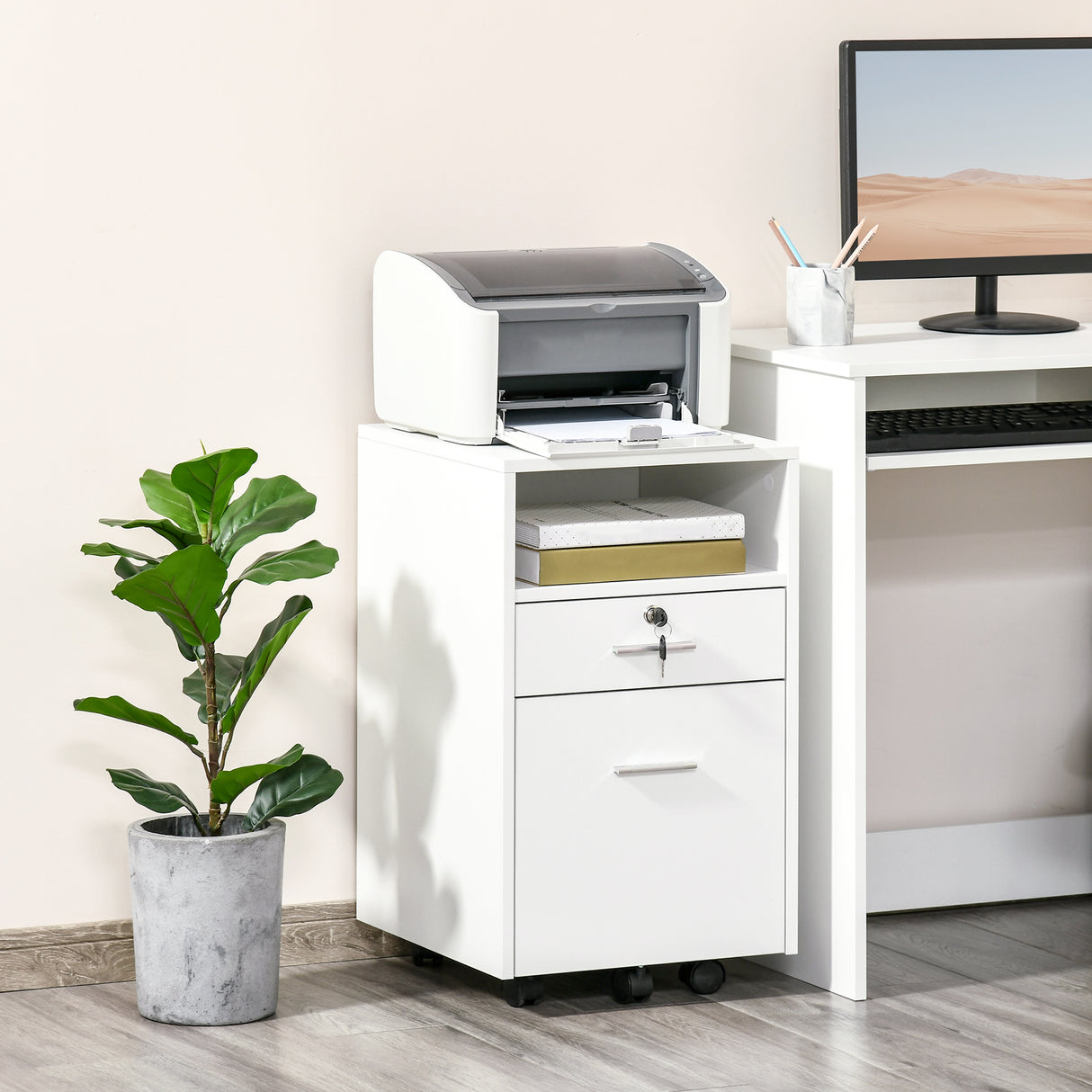 easycomfort easycomfort cassettiera da ufficio cassettiera per scrivania portadocumenti e porta stampante 2 chiavi bianca