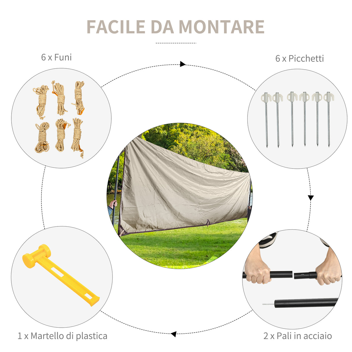 easycomfort telo ombreggiante protettivo in tessuto oxford con borsa funi picchetti e aste incluse 300x500x240 cm