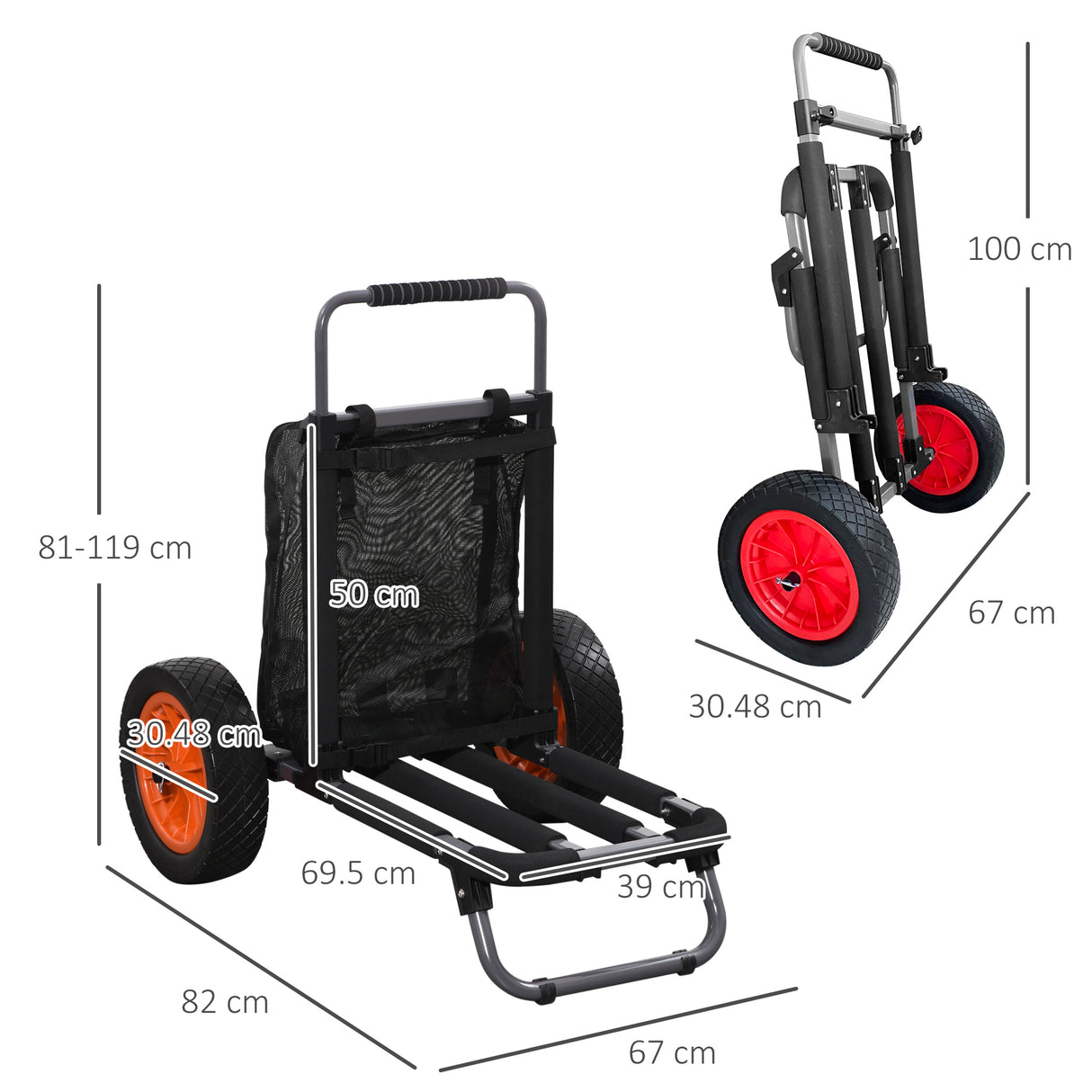 easycomfort easycomfort carrello da spiaggia pieghevole con tasca in rete manico telescopico e cavalletto 82x67x81 cm