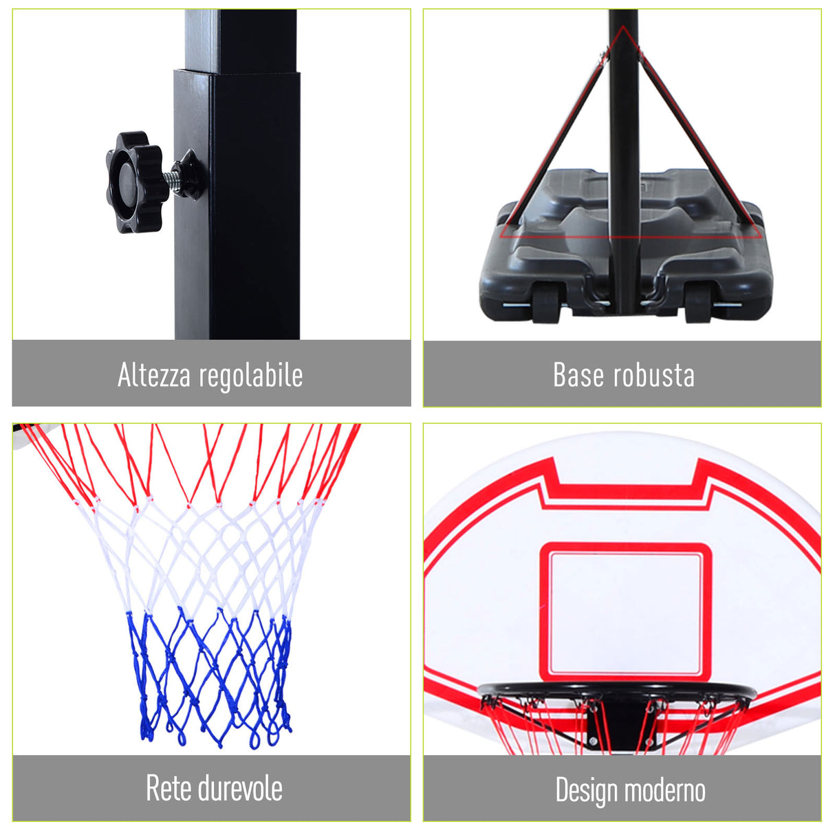 easycomfort canestro da basket da esterno con supporto e altezza regolabile in acciaio