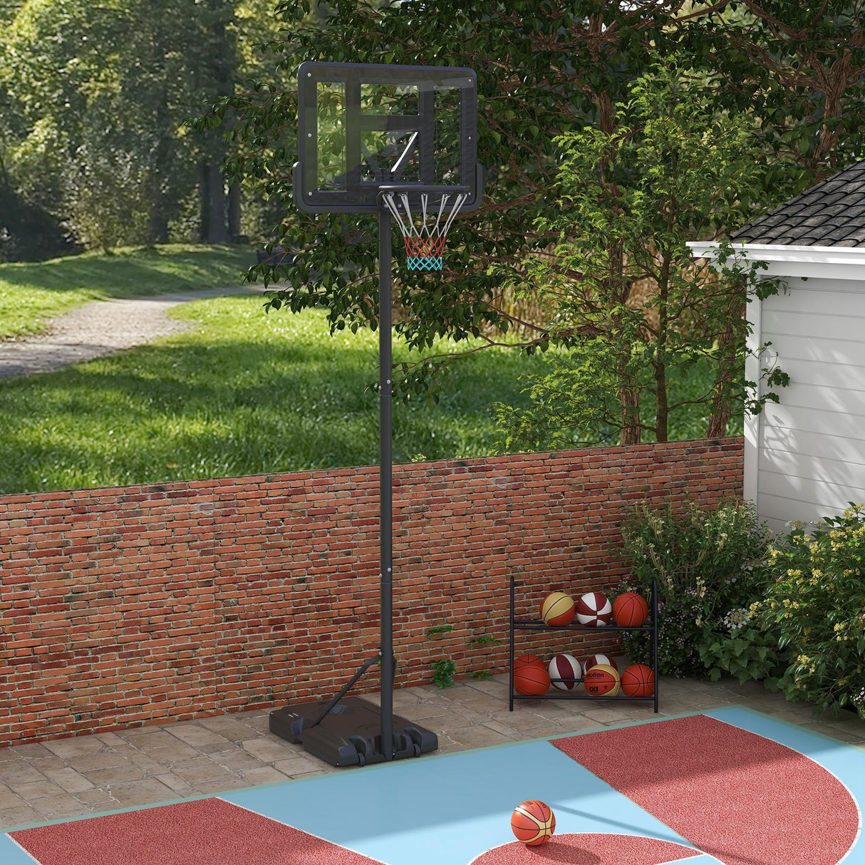 easycomfort canestro basket ad altezza regolabile per giardino e piscina con base riempibile 110x75x195 370 cm nero