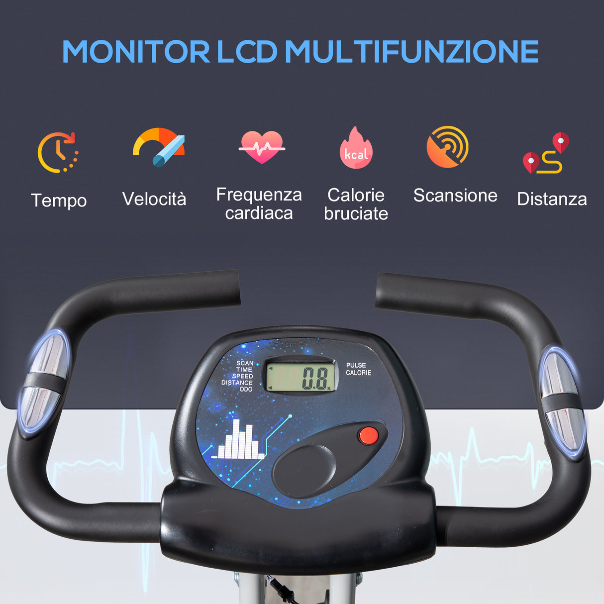 easycomfortsoozier cyclette da camera pieghevole 5 posizioni e 8 livelli di resistenza 43x97x109cm