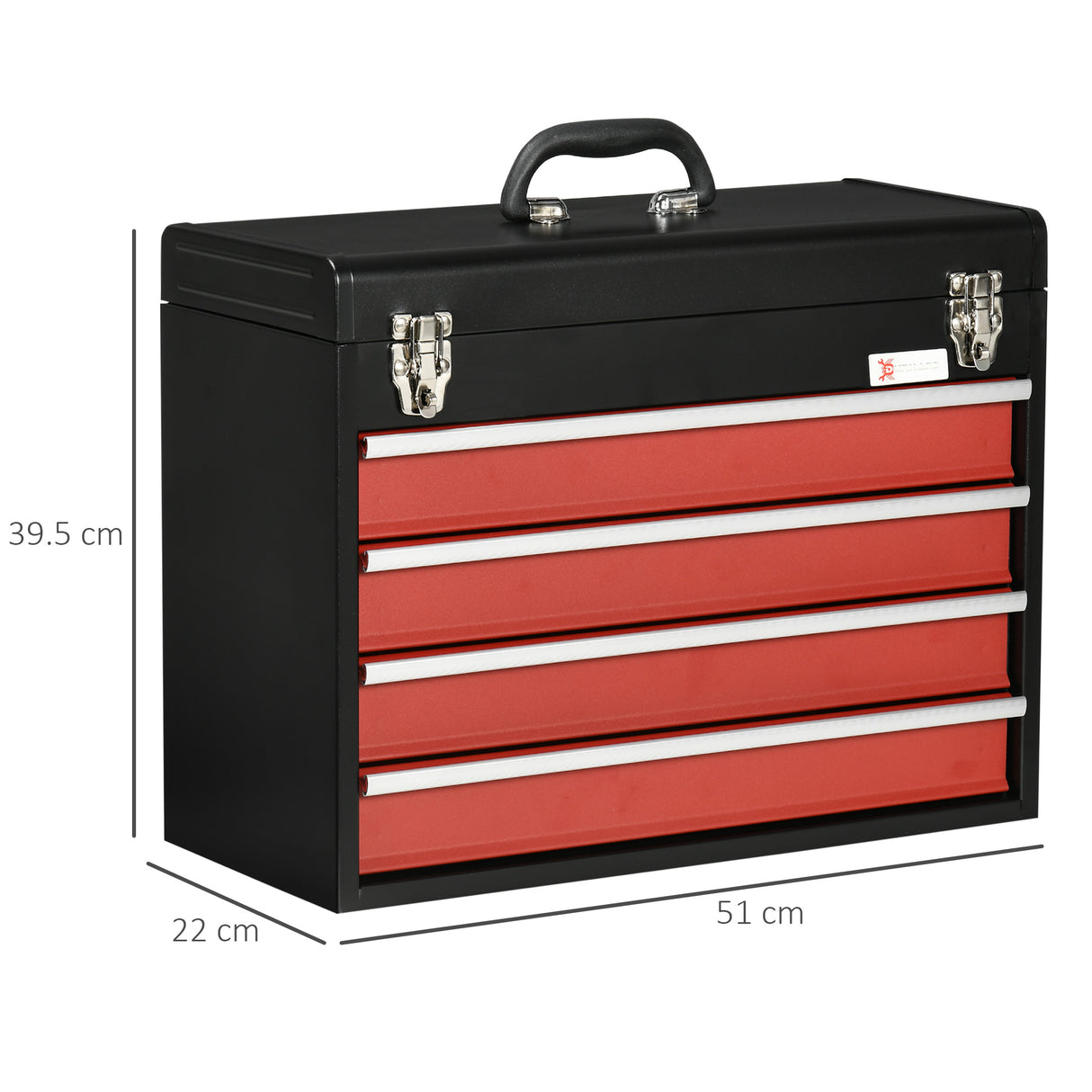 easycomfort cassetta porta attrezzi in acciaio con 4 cassetti e vassoio superiore 51x22x39.5 cm rosso e nero