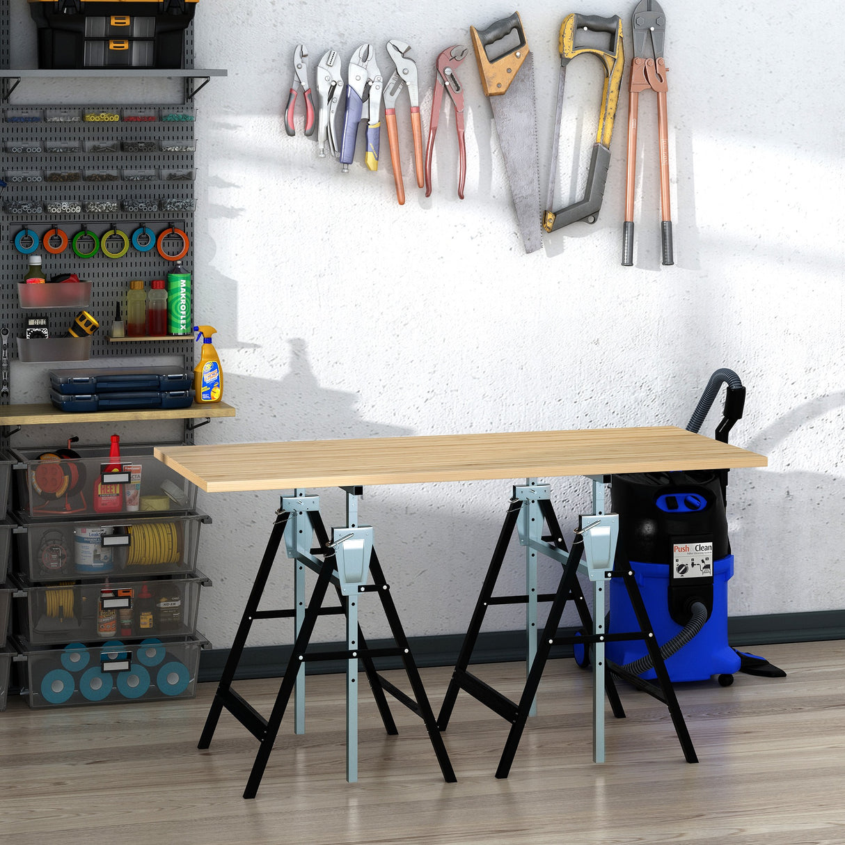 easycomfort set 2 cavalletti da lavoro pieghevoli telescopici altezza regolabile in tubi d acciaio