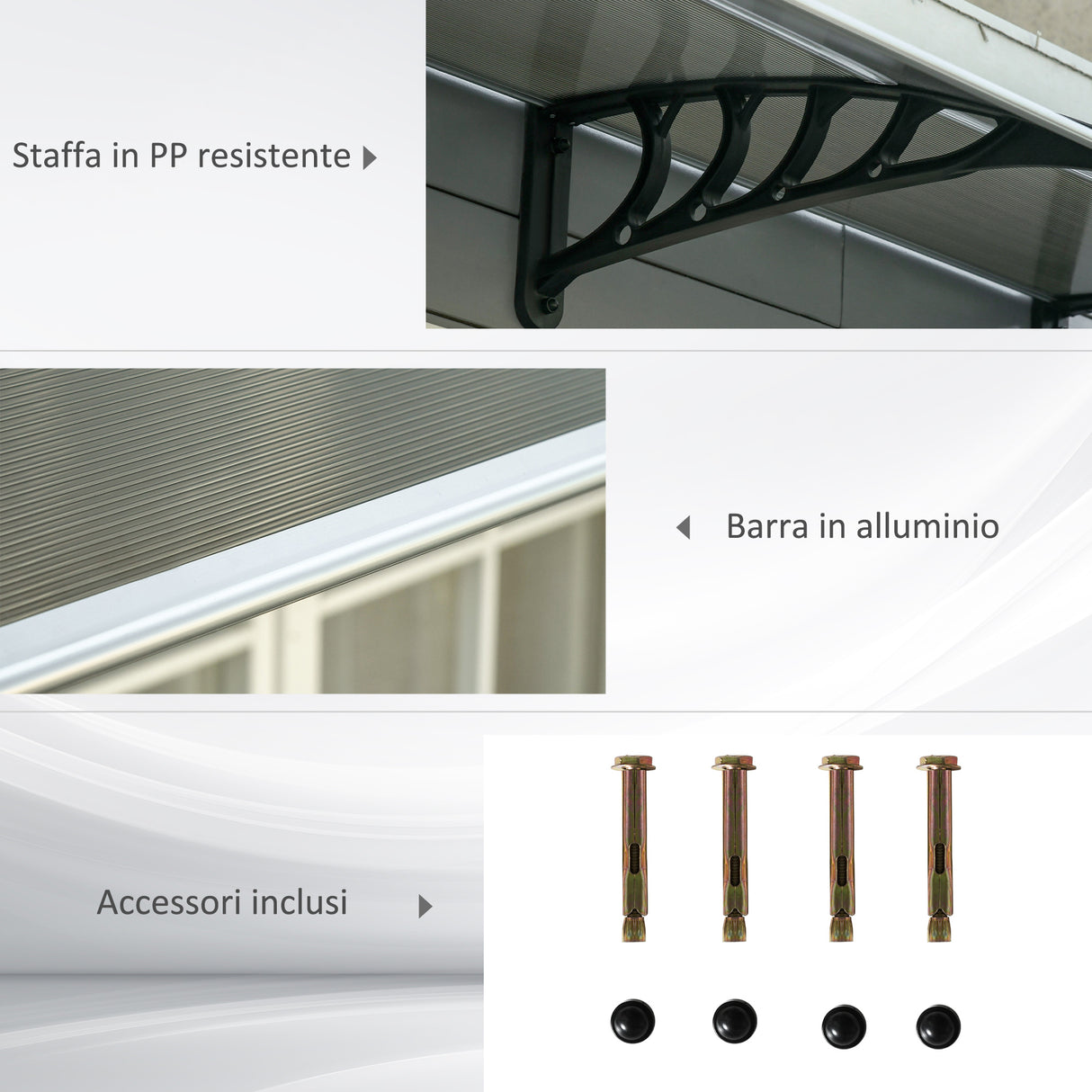 easycomfort easycomfort pensilina da esterno per finestre e porte in policarbonato e alluminio 303x100x26cm marrone