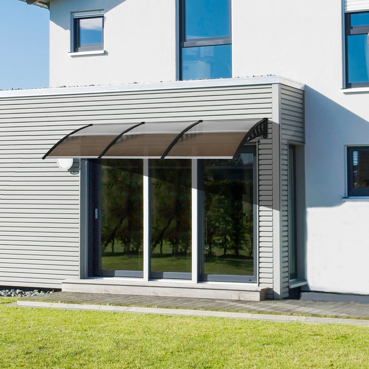 easycomfort easycomfort pensilina da esterno per finestre e porte in policarbonato e alluminio 303x100x26cm marrone