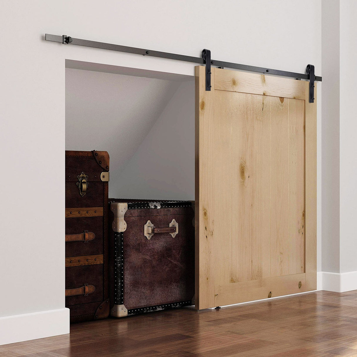 easycomfort easycomfort binario per porta scorrevole kit accessori con binario e rulli tappi in stile rustico portata 90kg acciaio al carbone nero ean 8054111845410