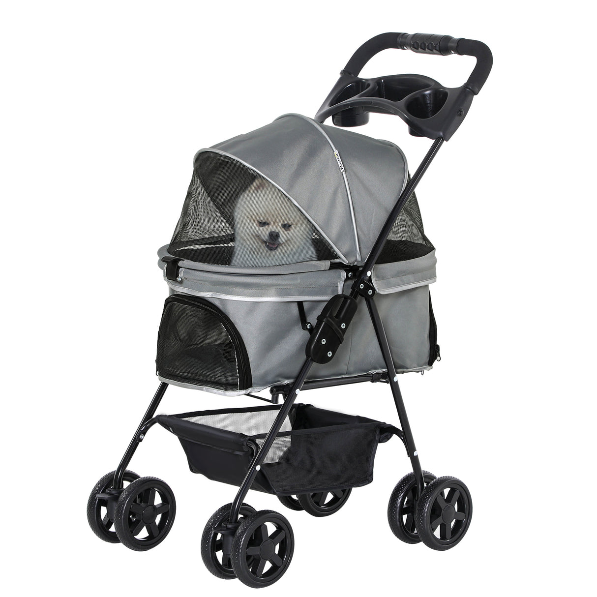 easycomfort passeggino per cani piccoli pieghevole con guinzaglio di sicurezza e cestino portaoggetti grigio