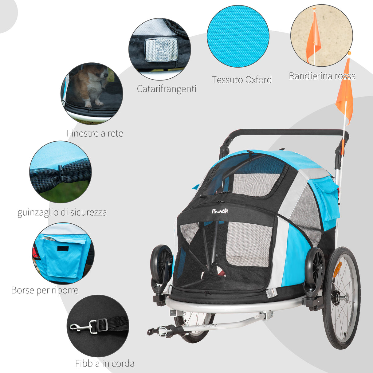 easycomfort carrello trasporto cani sotto i 30kg con 2 ingressi finestre a rete e tetto apribile 150x82x98 108cm