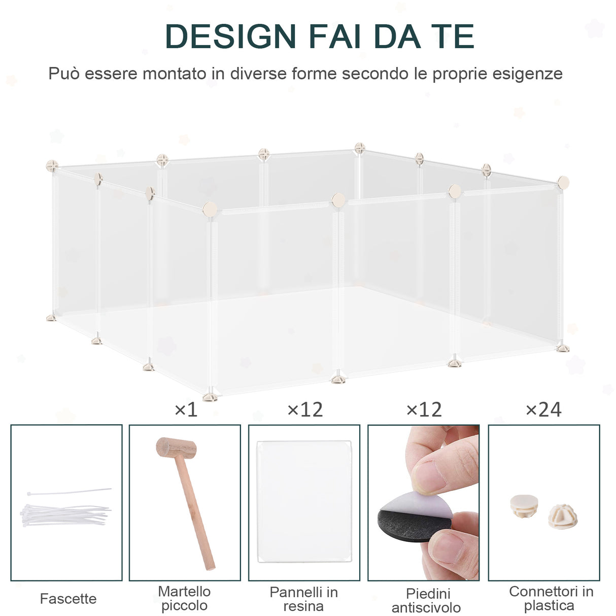 easycomfort recinto per conigli cuccioli e piccoli animali modulabile in metallo e pp 12 pannelli da 35x45cm bianco
