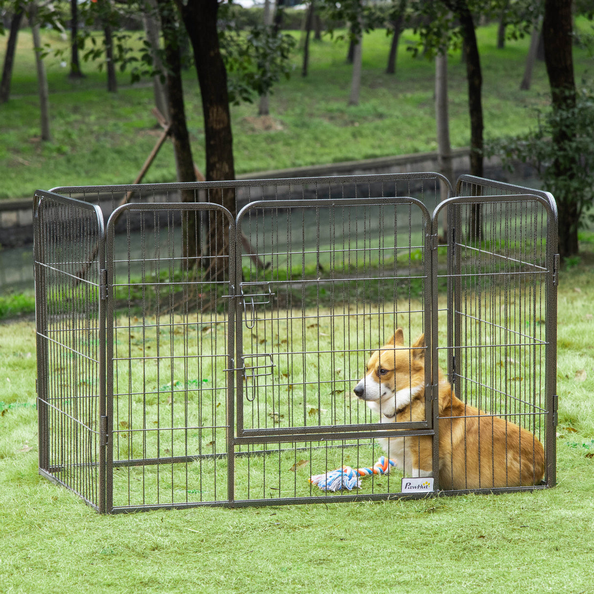 easycomfort box per cani recinzione in metallo per animali con 4 pannelli porta con doppio blocco e vassoio sul fondo 125x78x80cm grigio