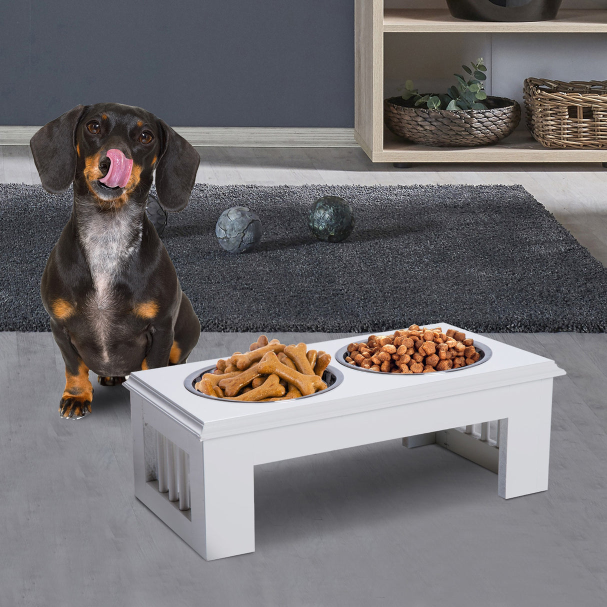 easycomfort easycomfort ciotola rialzata per cani in acciaio inossidabile 2 piatti 44x24x15cm