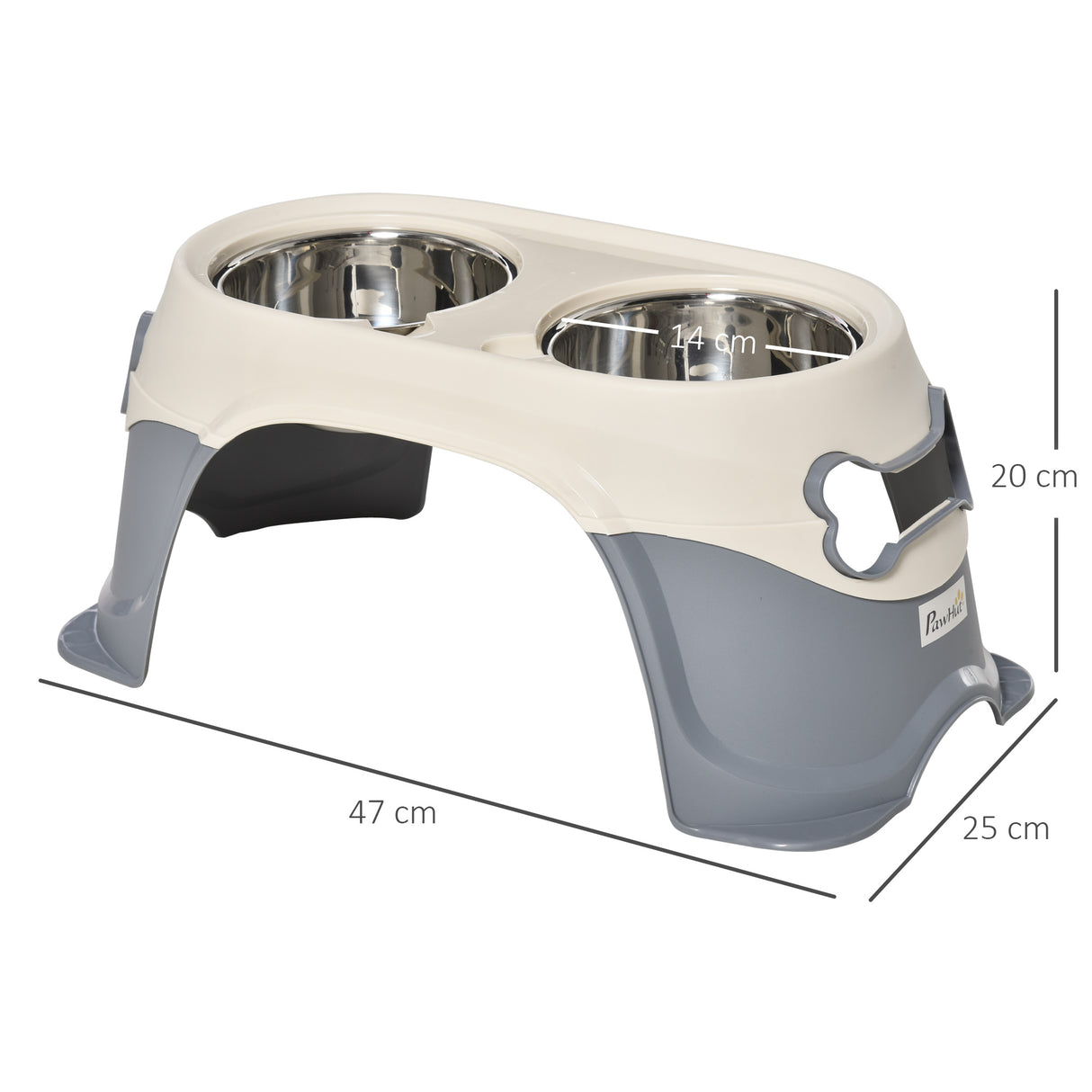 easycomfort doppia ciotola per cani rialzata in acciaio inox e plastica e piedini antiscivolo 47x25x20cm bianco