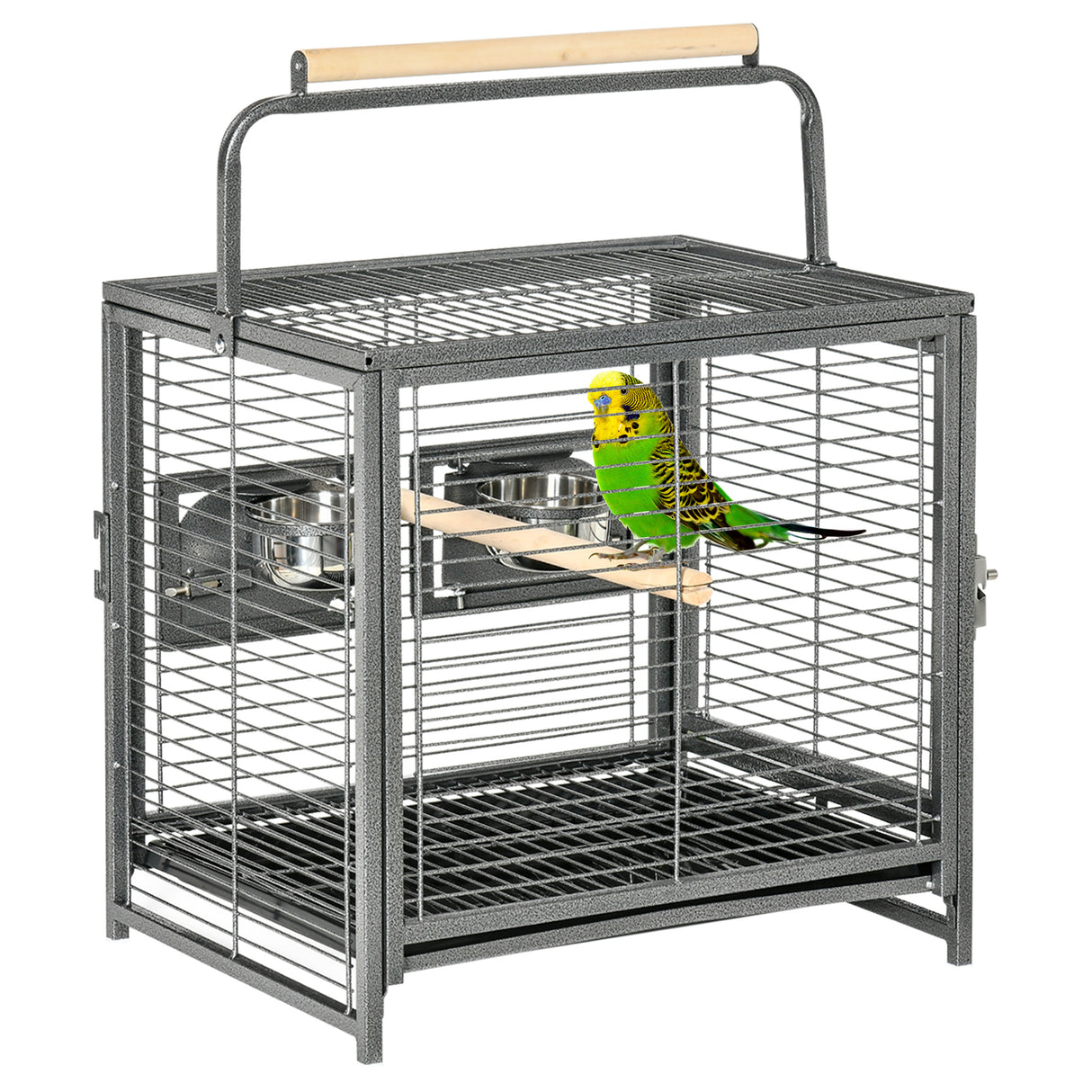 easycomfort easycomfort gabbia per pappagalli con vassoio rimovibile ciotole in acciaio inox e 2 posatoi 48x38x65cm nero