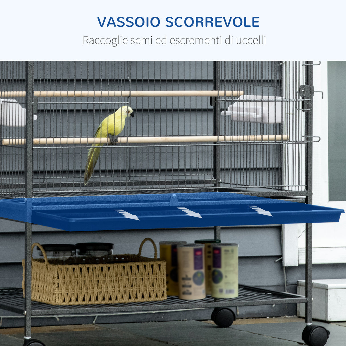 easycomfort gabbia per uccelli da interni in legno con vassoio 4 ruote e trespolo 78x52x132cm
