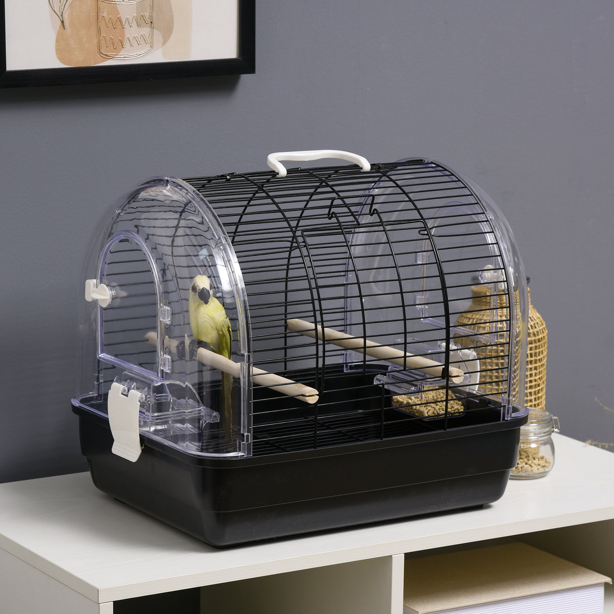easycomfort easycomfort gabbia per uccelli in acciaio con posatoi vassoio rimovibile e maniglia 42x32x37 cm nero