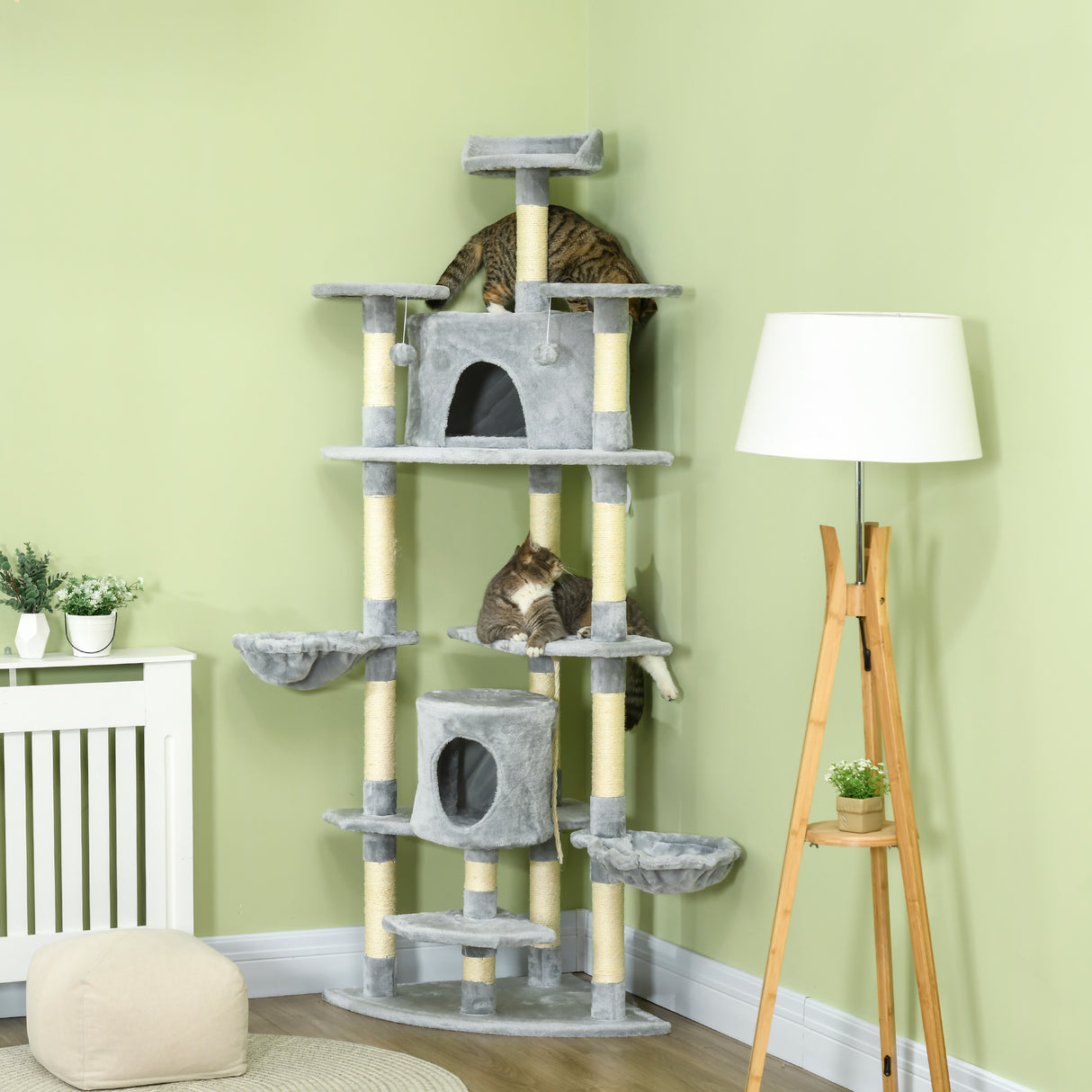 easycomfort easycomfort albero tiragraffi per gatti alto con casette e amache 60x60x200cm grigio chiaro