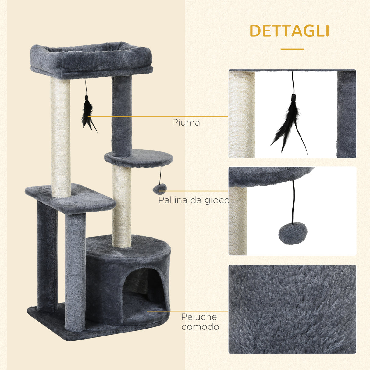 easycomfort easycomfort tiragraffi per gatti con cuccia posatoio e 2 ripiani bianco e grigio 48x35x100cm