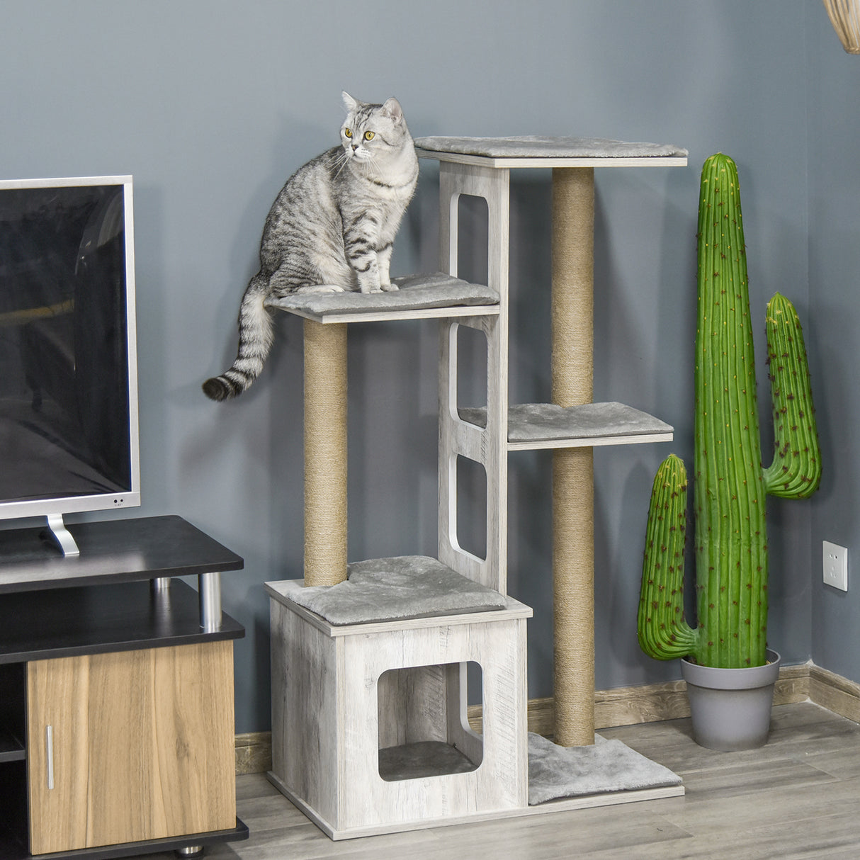 easycomfort easycomfort albero tiragraffi per gatti multi livello cuccia e corde in iuta grigio
